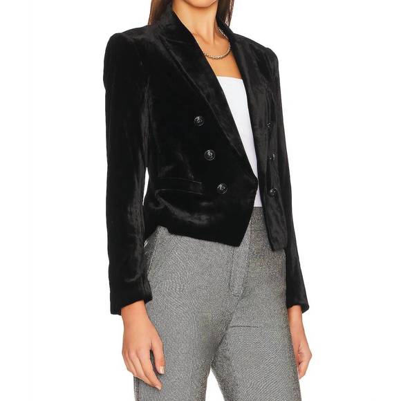 NEW L'AGENCE brooke double breasted crop blazer in black - Picture 3 of 4